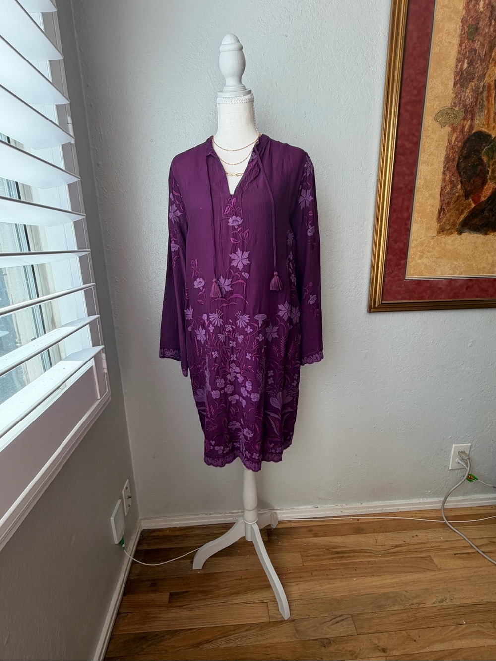 NWT  Johnny Was Floral Embroidered Tunic Aubergine Ankah Dress Sm